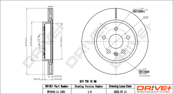 Brake Disc - DP1010.11.1491 Dr!ve+