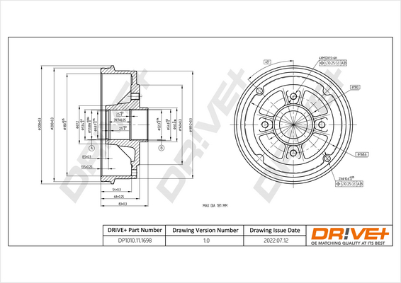 Brake Drum - DP1010.11.1698 Dr!ve+