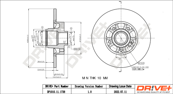 Brake Disc - DP1010.11.1738 Dr!ve+