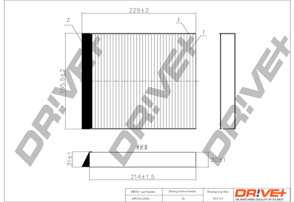 Filtro, Aria abitacolo - DP1110.12.0024 Dr!ve+