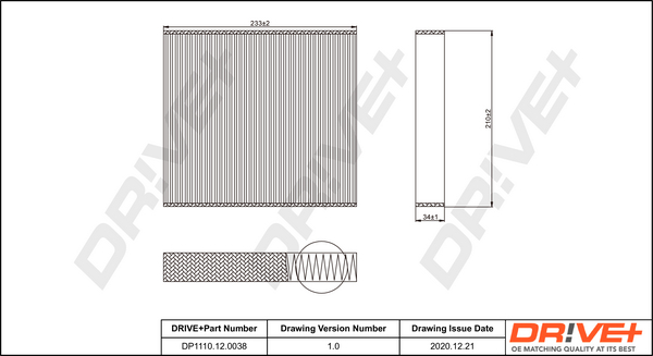 Filter, interior air - DP1110.12.0038 Dr!ve+
