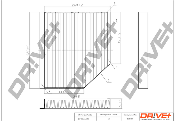 Filter, interior air - DP1110.12.0058 Dr!ve+