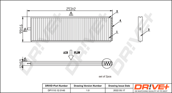 Filter, interior air - DP1110.12.0145 Dr!ve+