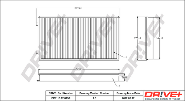 Filter, interior air - DP1110.12.0156 Dr!ve+