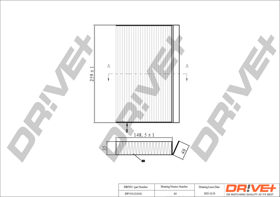 Filter, interior air - DP1110.12.0165 Dr!ve+