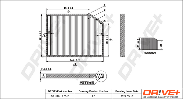 Filter, interior air - DP1110.12.0315 Dr!ve+