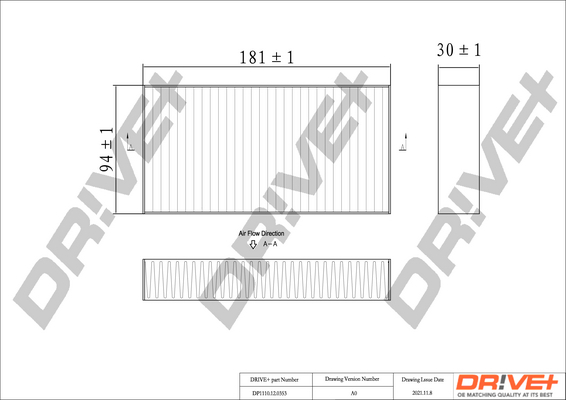 Filtro, Aria abitacolo - DP1110.12.0353 Dr!ve+