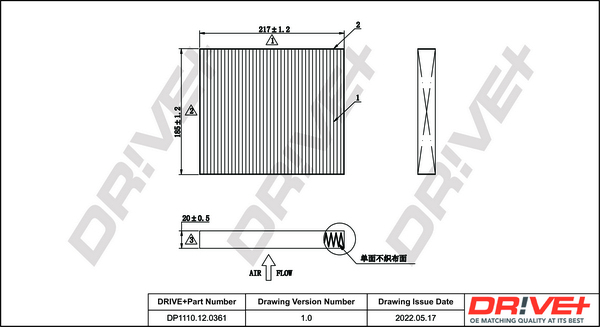 Filter, interior air - DP1110.12.0361 Dr!ve+