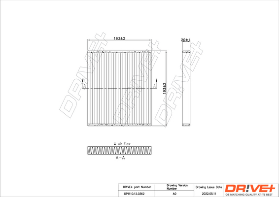 Filter, interior air - DP1110.12.0362 Dr!ve+