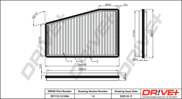 Filter, interior air - DP1110.12.0364 Dr!ve+