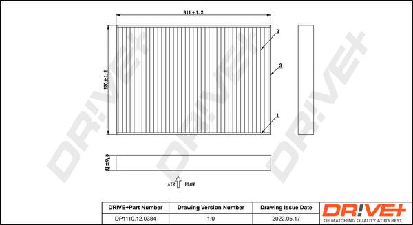 Filter, interior air - DP1110.12.0384 Dr!ve+