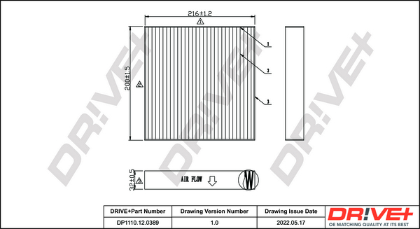 Filter, interior air - DP1110.12.0389 Dr!ve+