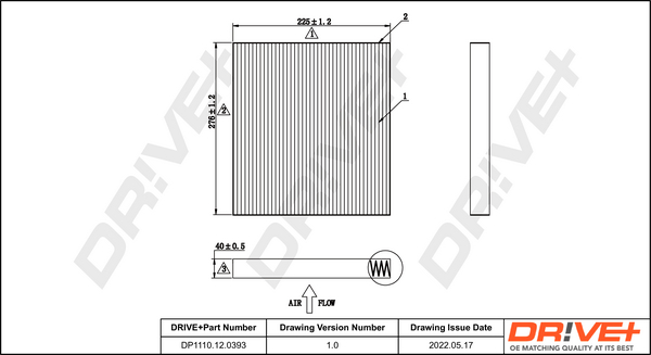 Filter, interior air - DP1110.12.0393 Dr!ve+