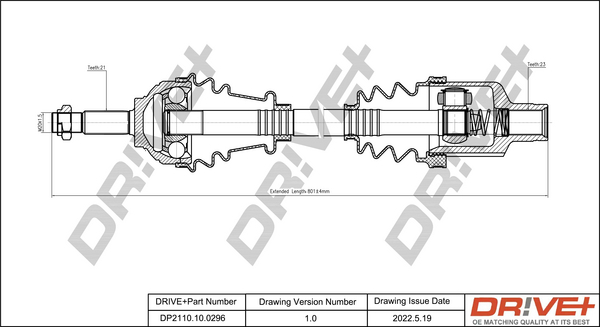 Drive Shaft - DP2110.10.0296 Dr!ve+