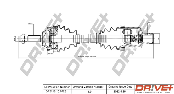 Albero motore/Semiasse - DP2110.10.0725 Dr!ve+