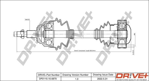 Albero motore/Semiasse - DP2110.10.0870 Dr!ve+