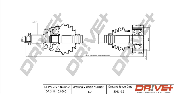Albero motore/Semiasse - DP2110.10.0886 Dr!ve+