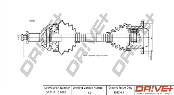 Drive Shaft - DP2110.10.0888 Dr!ve+