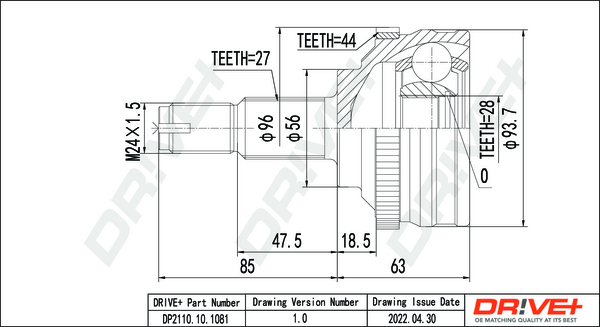 Joint Kit, drive shaft - DP2110.10.1081 Dr!ve+
