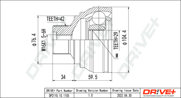 Joint Kit, drive shaft - DP2110.10.1105 Dr!ve+
