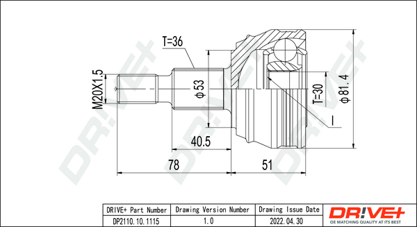 Joint Kit, drive shaft - DP2110.10.1115 Dr!ve+