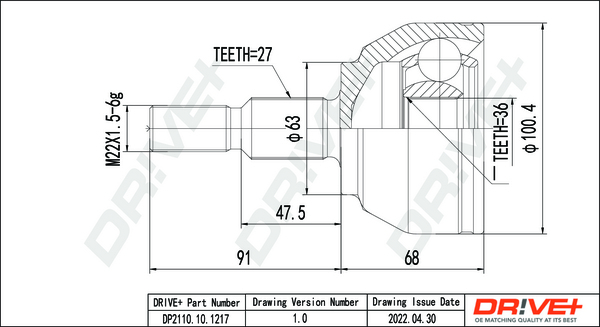 Joint Kit, drive shaft - DP2110.10.1217 Dr!ve+