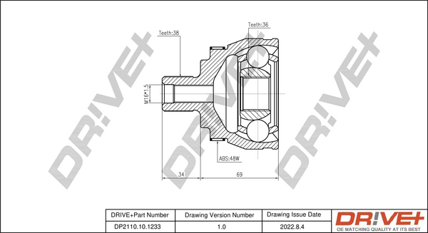Joint Kit, drive shaft - DP2110.10.1233 Dr!ve+