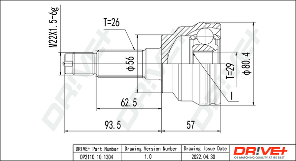 Joint Kit, drive shaft - DP2110.10.1304 Dr!ve+
