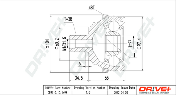 Joint Kit, drive shaft - DP2110.10.1498 Dr!ve+