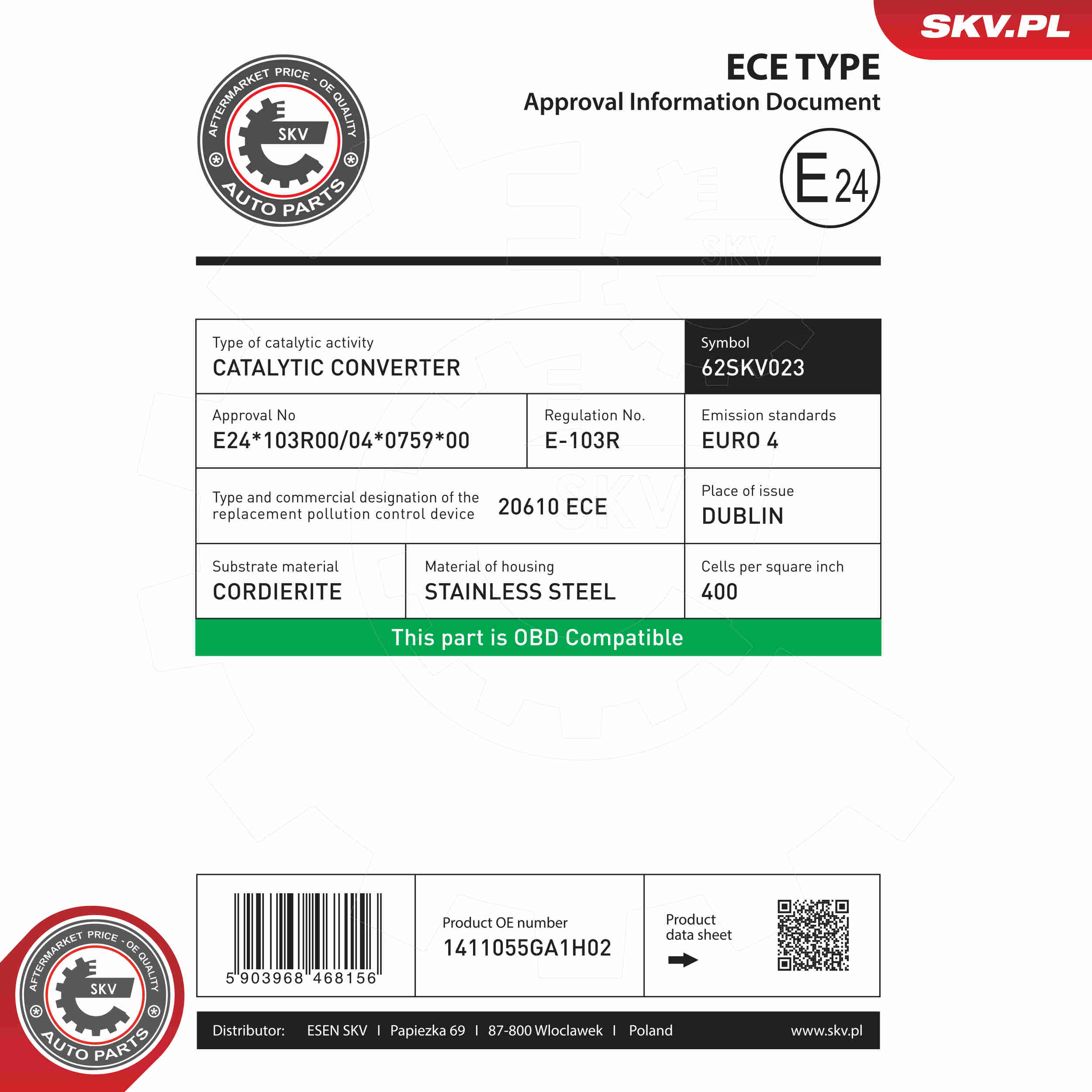 Catalytic Converter - 62SKV023 ESEN SKV