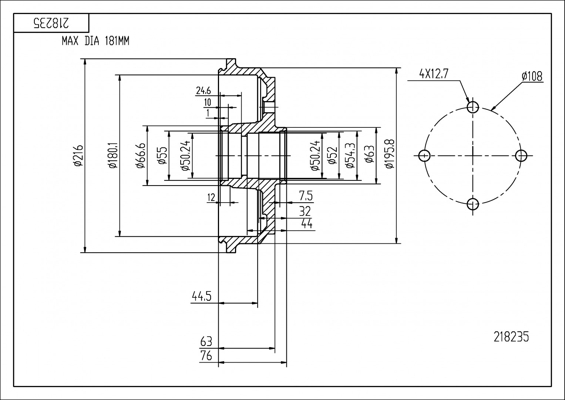 Brake Drum - 218 235 HART