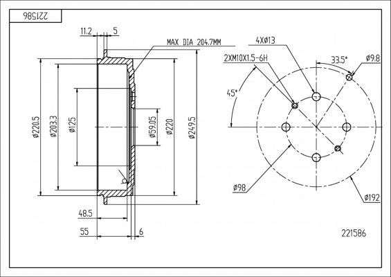Brake Drum - 221 586 HART