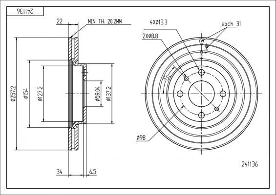 Brake Disc - 241 136 HART