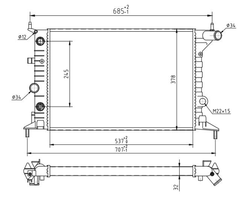 Radiator, engine cooling - 601 385 HART