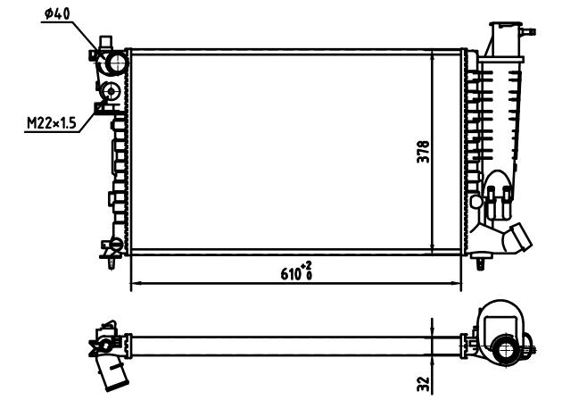 Radiator, engine cooling - 608 322 HART