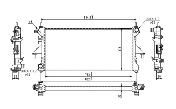 Radiator, engine cooling - 611 191 HART