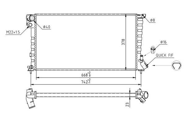 Radiator, engine cooling - 637 131 HART