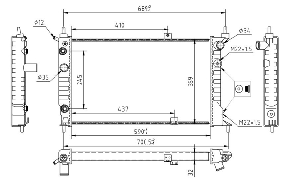 Radiator, engine cooling - 637 163 HART