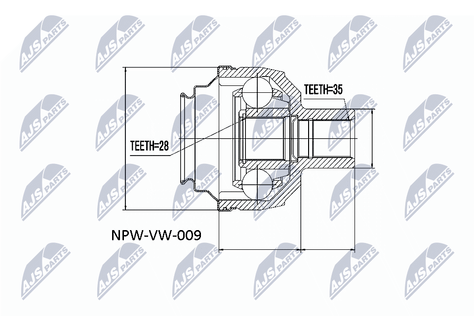 Шарнирный комплект, приводной вал - NPW-VW-009 NTY