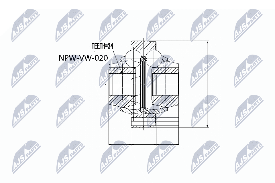 Шарнирный комплект, приводной вал - NPW-VW-020 NTY